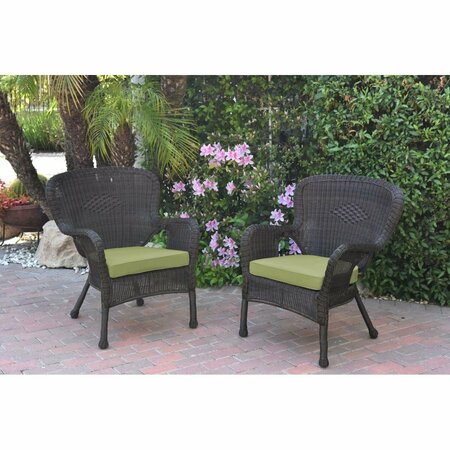 JECO W00215-C-2-FS029 Windsor Espresso Resin Wicker Chair with Green Cushion, 2PK W00215-C_2-FS029